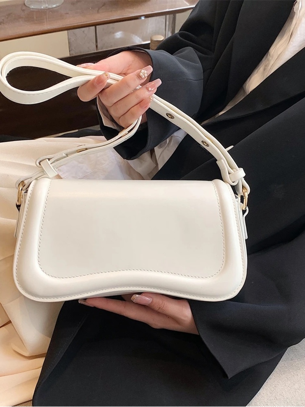 White Saddle Crossbody Bag with adjustable strap